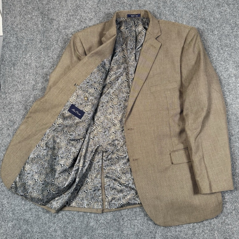 🧥 Alan Flusser Mens Sport Coat Blazer 48R Tan Brown Paisley Lined Two Button